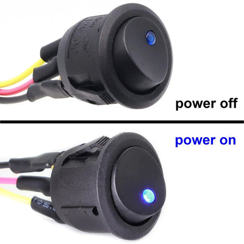 Universal Heated Steering Wheel Kit For Cars No Fuss DIY Winter Warm Pad With Blue Lamp Switch, 12V power on and off view.