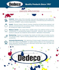 Dedeco brand banner with text on limitless applications for industrial, jewelry, medical, dental, and woodworking uses.