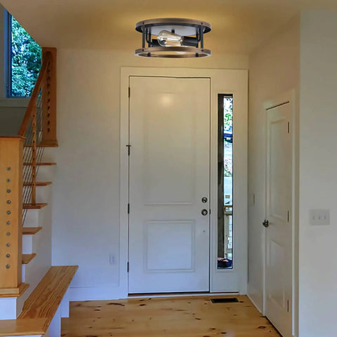Entryway with 2 Pack Farmhouse Retro Ceiling Light Fixtures With E26 Base Dope Anti Corrosion Wood Grain Look Black Flush Mount
