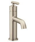 Gibson One-Handle Single Hole Modern Bathroom Faucet in Brushed Nickel With Optional Deck Plate, side view on white background