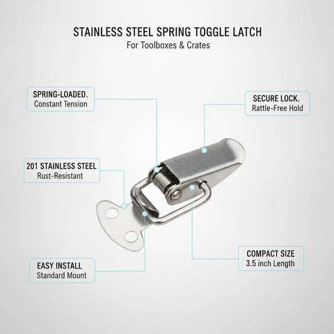 Beefy Heavy Duty Stainless Steel Spring Toggle Latch For Toolboxes And Crates With One Hand Operation And Secure Lid Closure