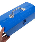 Blue Iron Toolbox With Heavy Duty Lock And Steel Reinforced Corners Comfortable Grip Bar For Hardware Bits Sorting