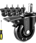 Heavy Duty 2.5 Inch Office Chair Casters With Brake Universal Fit Locking Wheels Includes Screwdriver Set Of 5