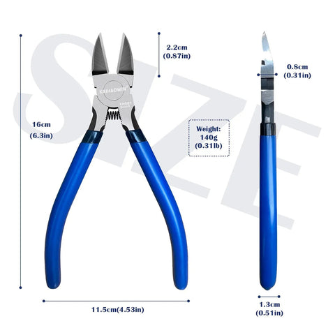 Front and side view of 6.5 Inch Flush Cutters Two Pack Pro Grade Ultra Sharp Spring Loaded Diagonal Side Cutters