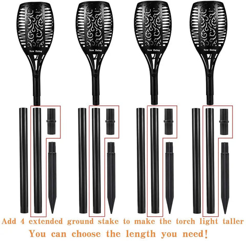 Outdoor Solar Torch Lights Set With 96 LED Beads, 43 Inch Waterproof Landscape Pathway Lamps With Realistic Dancing Flame parts