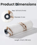 4 Inch Microfiber Paint Roller Set, 10 Pack Mini Roller Covers With 10 mm Nap, shown with dimensions and close-up view