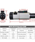 Heavy Duty Air Cooled Spindle Motor With Automatic Tool Change, 9.0Kw Cnc Router Drive Iso30 Taper, 220V Dual Voltage, angled view with dimensions.