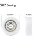Eight Pieces Nylon Roller Bearings 8x30x10mm Double Shielded ABEC 1 Tolerance Ball Bearing Guide Flat Pulley Wheel For Furniture And Hardware Accessories Low Noise White, 608ZZ bearing 30mm OD 10mm thick 8mm ID