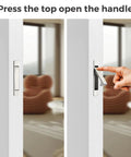 Pocket Door Pull Handle Edge Pull Satin Nickel Flush Mount For Sliding Doors 2 Pack With Self Retracting Mechanism Fits Doors Over Eleven Sixteenth Inches Thick Stainless Steel Finish Rust Resistant And Easy To Install showing opening mechanism on white door