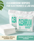 Top Shelf Lint Free Cleanroom Wipes And Heavy Duty Microfiber Cleaning Cloths For Sensitive Electronics Precision Tools And Camera Optics Super Absorbent Streak Free Polish in packaging with stacked wipes.