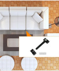 No Sweat Assembly Invisible Sofa Connectors For Sectional Furniture Adjustable Hidden Brackets With Serrated Locking Screws Keeps Your Modular Couch Locked And Ready Black 2 Pack displayed above a sectional sofa.