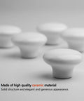 Ten Piece White Round Ceramic Drawer Knobs And Cabinet Pulls For A Quick Furniture Glow Up Featuring A Legit Glossy Grip And Super Chill Vibe To Make Your Cupboards Look Snazzy And Fresh, close-up of ceramic knobs.