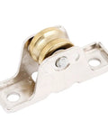 Solid As A Rock Single Wheel Sliding Door Roller And Window Pulley Replacement Hardware with gold metal wheel and silver body.