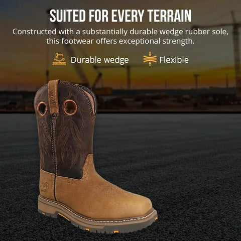 Genuine Leather Mens Work Boots Built For The Job With Insulation, Oil And Slip Resistant Construction, Abrasion Resistant Rubber Sole For Tough Jobs, Non Slip Safety Boots For Heavy Duty Work Sites