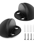 Ditch The Door Swinging Wild And Save Your Paint With These Heavy Duty Floor Mounted Door Stop Pair Black Anti Slam Wall Protectors on white background.