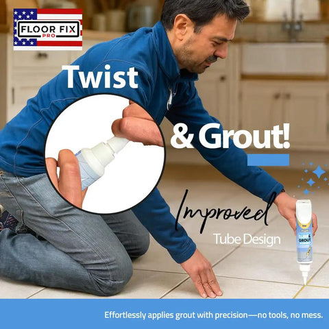 Man applying Twist And Grout Reviver Premixed Tile Repair For Bathroom, Shower And Kitchen with Smoothing Tool Light Gray 8.8 Fluid Ounces.