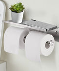 Heavy Duty Wall Mounted Double Toilet Paper Holder With Shelf In Brushed Nickel Stainless Steel Dual Roll Dispenser with Shelf