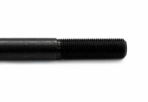 Old School Mini Bike Axle Five Eighths Inch By Ten Inch With Two Inch Threaded Ends And Two Nylon Insert Lock Nuts Zinc Plated For Durability And Easy Solid Bolt On Fit shown as focus featuring threaded end.