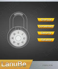 Illustration of a two-inch dial combination locker lock with fixed three-digit codes and black turnplate, suitable for lockers