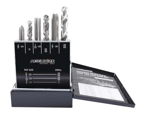 18 Piece HSS UNF Tap And Drill Set With Fully Ground Taps And Drills For Precision Threading Includes UNF Sizes Six Forty UNF To One Half Twenty UNF And Drill Bits Thirty Three Twenty Nine Twenty Five Twenty One I Q