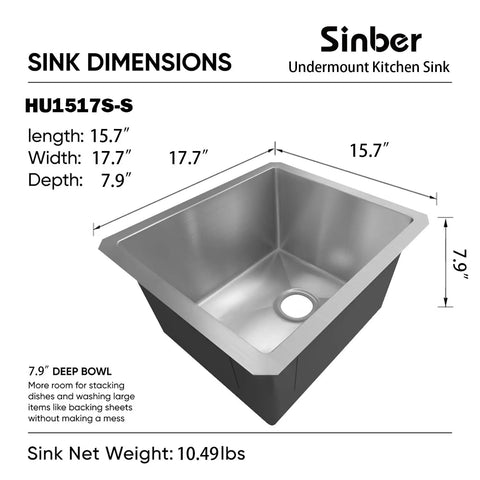 Undermount Single Bowl Kitchen Sink 16x18x8 Inch Dope 18 Gauge 304 Stainless Steel Satin Finish Built Tough Noise Dampening Pads