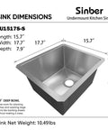 Diagram of Undermount 23x18x9 Single Bowl Kitchen Sink In 18 Gauge 304 Stainless Steel With Black Finish Built To Last Low Noise