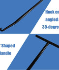 Exhaust spring puller tool with hook end angled 30 degrees and a T-shaped black handle