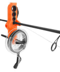 Radius Must Have Fishing Line Spooler With Patent Pending Design For Spinning And Casting Reels Twist Free Line Spooling On The Go Portable Compact Spool Holder One Quarter Pound Capacity Soft Touch Clamps Protect Rod Blanks Adjustable Tension Bands mounted on fishing rod