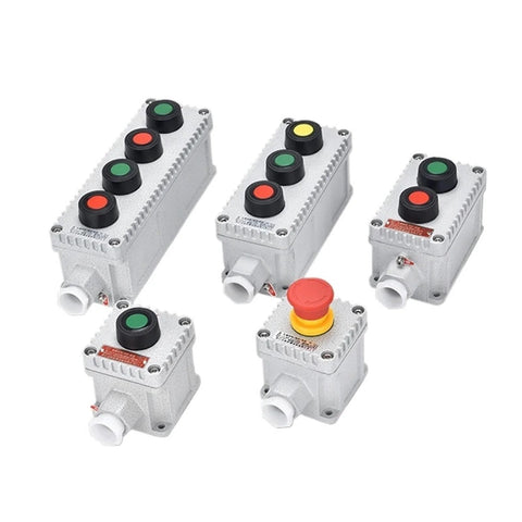 Industrial four-button explosion-proof IP65 aluminum control boxes with red, green and yellow push buttons