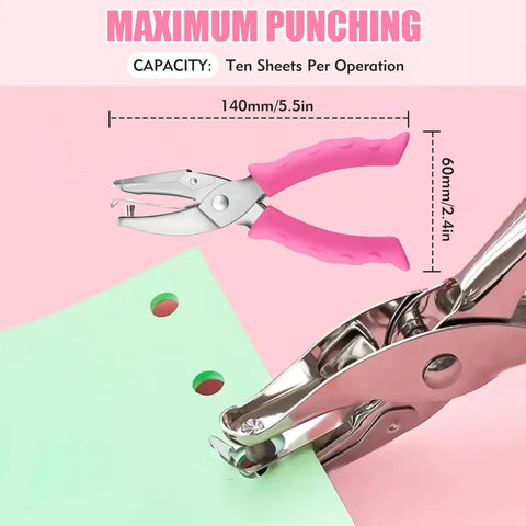 Two Hole Punch Set With Quarter Inch And Eighth Inch Holes, Pink Soft Grip Punch, home office school crafts, pink handle, paper punch