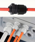 Close-up of 30 Piece Cable Gland Sealing Kit With 20 PG7 And 10 PG9 Connectors in use, showing dustproof sealing on cables.
