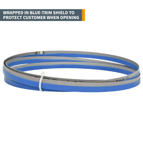 Bi-Metal 64.5 Inch Bandsaw Blade For Non-Ferrous Metals, One Half Inch Thick, 14 To 18 TPI With Raker Set Teeth, coiled view