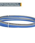 Heavy Duty Bimetal Bandsaw Blade Knocks Out Soft Metal Work Fast 60 Inch Length With 14 Tpi Tooth Layout Sized At Half Inch Wide For Clean Aluminum Copper Brass And Zinc Jobs Daily, wrapped in blue trim shield for safety.