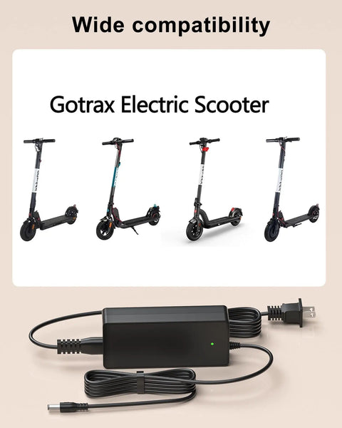 42V 2A Electric Scooter Charger With LED Indicator Light For GXL V2 G4 G3 G2 XR Elite XR Ultra Apex Glider Bike Replacement 100V 240V Input 9.8Ft Cable 5.5MM By 2.5MM DC Plug Compatible With 2A 1.5A 1A 0.5A