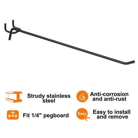 10 Pack Pegboard Hooks 10 Inch Stainless Steel J Shape Wall Mount Organizers For Garage Kitchen Workshop Tools Black Finish
