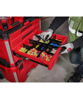 Open drawer of Beefed Up 4 Drawer Modular Tool Box With Impact Resistant Body Metal Reinforced Corners Ball Bearing Drawers Internal Org...