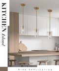 FONTA VERDE Pendant Light, Brushed Gold Pendant Light for Kitchen Island, height-adjustable with clear glass shades.