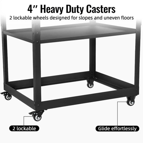 4" heavy duty casters on Hardcore Rolling Planer Stand With Quick Height Adjustments And Heavy Duty Steel Base for smooth mobility.