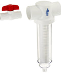 Spin Down Sediment Filter System With Polyester Screen One And A Half Inch Inlet Open Ball Valve For Easy Flushing Cleanable Reusable Filter Screen White Finish Home And Well Water Filtration