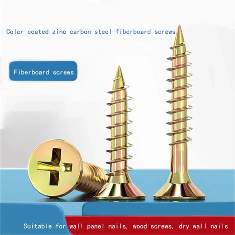 Heavy Duty Cross Flat Head Wood Screws Made From Galvanized Carbon Steel For M3 To M6 displayed on a blue surface