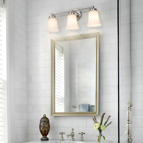 Dope Modern Brushed Nickel Vanity Light With Glass Shades, 3-Light Bath Bar For Bathroom, above mirror installation
