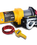 Beefy 2500lb Electric Winch for ATVs UTVs and Trailers 12V With 50ft Steel Cable Roller Fairlead Mounting Plate Heavy Duty Tow Winch Off Road Recovery, yellow with wired remote