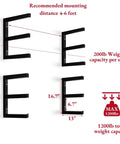 Diagram of the Beefy Heavy Duty Wall Mounted Lumber Rack With Six Levels Holds Up To 1200 Lbs, featuring black metal shelving dimensions.