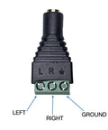 No Sweat Three Point Five Millimeter Stereo Jack To Screw Terminal Adapter for quick wiring with labeled connections