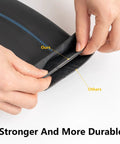 Hands showing thickness comparison of Heavy Duty 20X3 Fat Bike Inner Tubes Premium Grade Butyl Rubber Schrader Valve compatible.