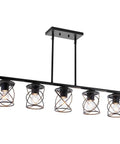 Five Light UL Certified Farmhouse Linear Pendant Light In Black Metal Adjustable Kitchen Island Fixture