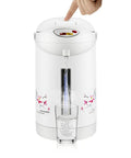 Heavy Duty Three Liter Hot Water Dispenser pouring water into a glass, showcasing auto and manual pouring features.