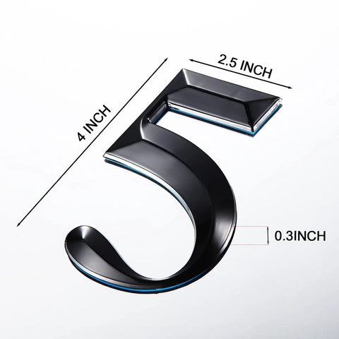 10 Pack Self Adhesive House Numbers 0 To 9 Black 4 By 2.5 Inch No Fuss Easy Peel And Stick Durable Vinyl showing number 5 close-up