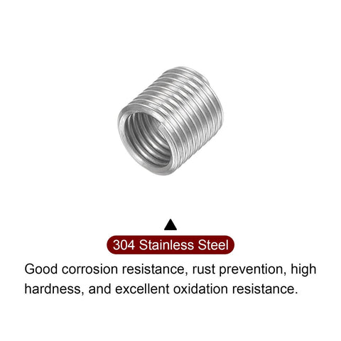Pack Of 20 M5 X 0.8 Helical Wire Thread Inserts In 304 Stainless Steel, 2D (10mm) Effective Length, coiled thread sleeve