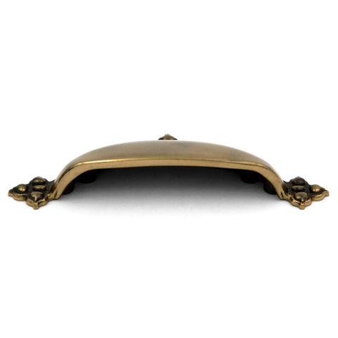 Spanish Gothic Cabinet Cup Pull In Dark Antique Copper Finish showing sturdy solid brass design for kitchen drawer upgrade.